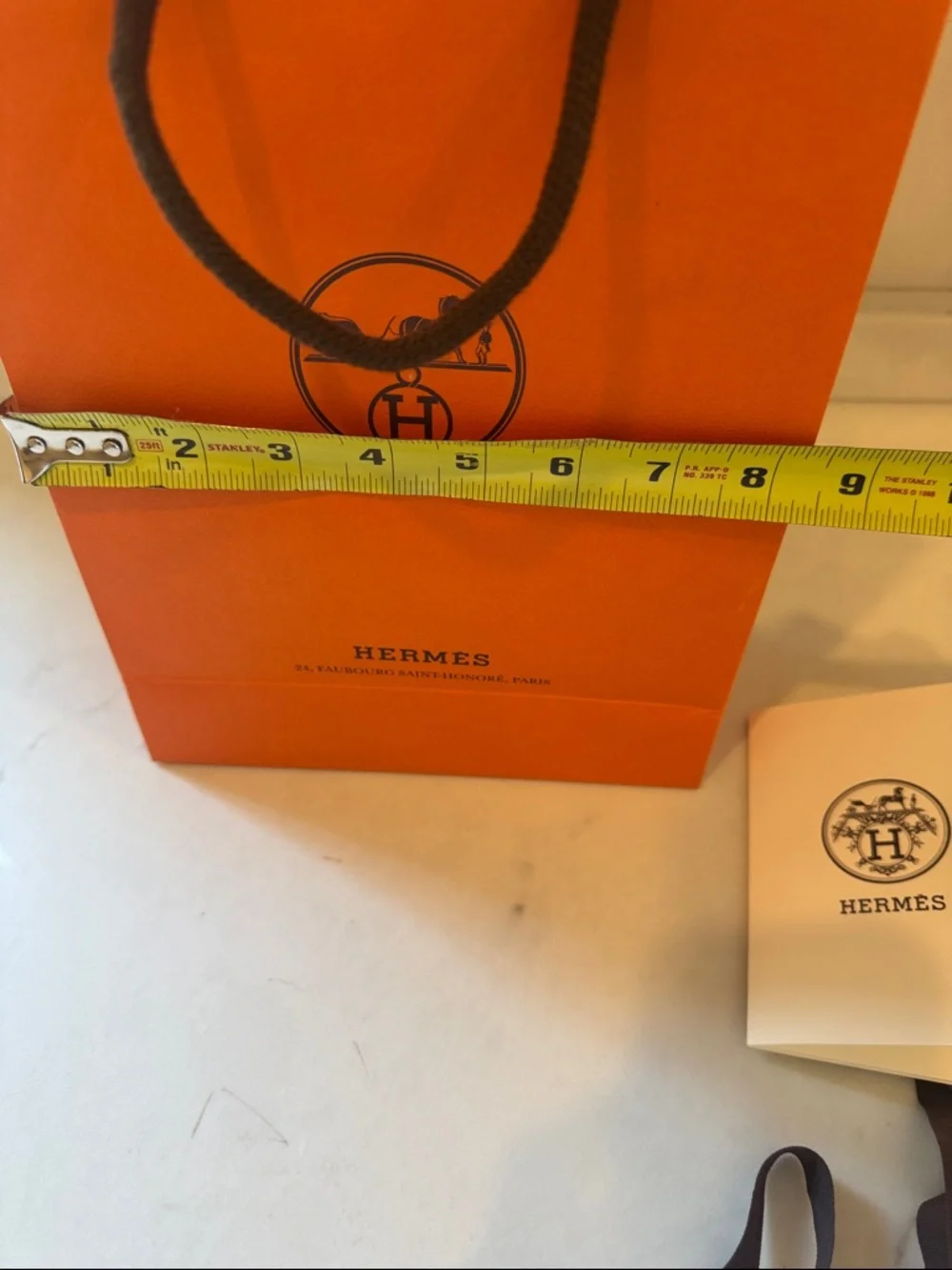 Hermes Orange Gift Bag with Brown ribbon and card  8.5x11.5x3